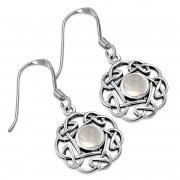 Rose Quartz Round Celtic Knot Silver Earrings - e408